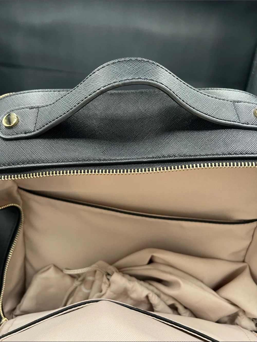 Calpak Black Faux Leather Backpack with Gold Hardware